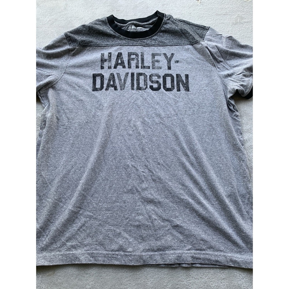Harley Davidson Mens T Shirt Large Heather Charcoal Big Spell Out Print Biker